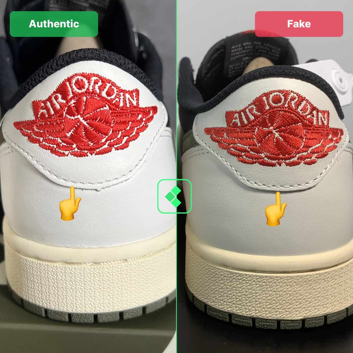 How to tell fake Travis Scott Air Jordan 1 Low Olive: Rear Right Shoe