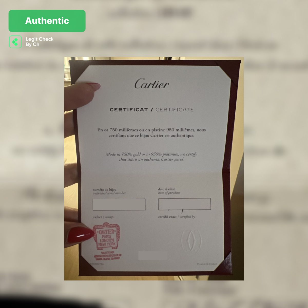 Authentic Cartier Juste Un Clou Certificate