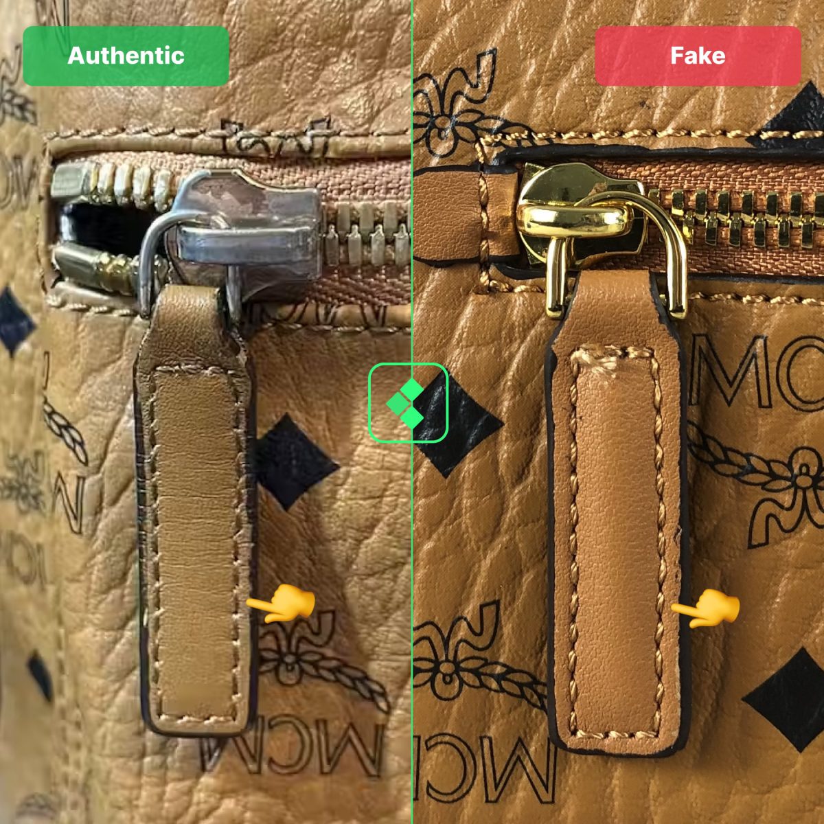 MCM Real Vs Fake Comparison - Zipper