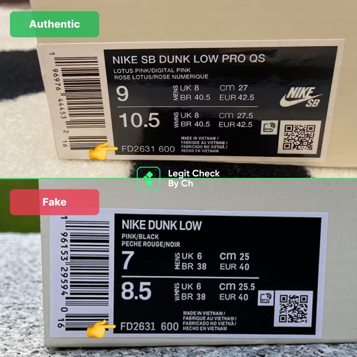 Powerpuff Dunk Fake против Real Box