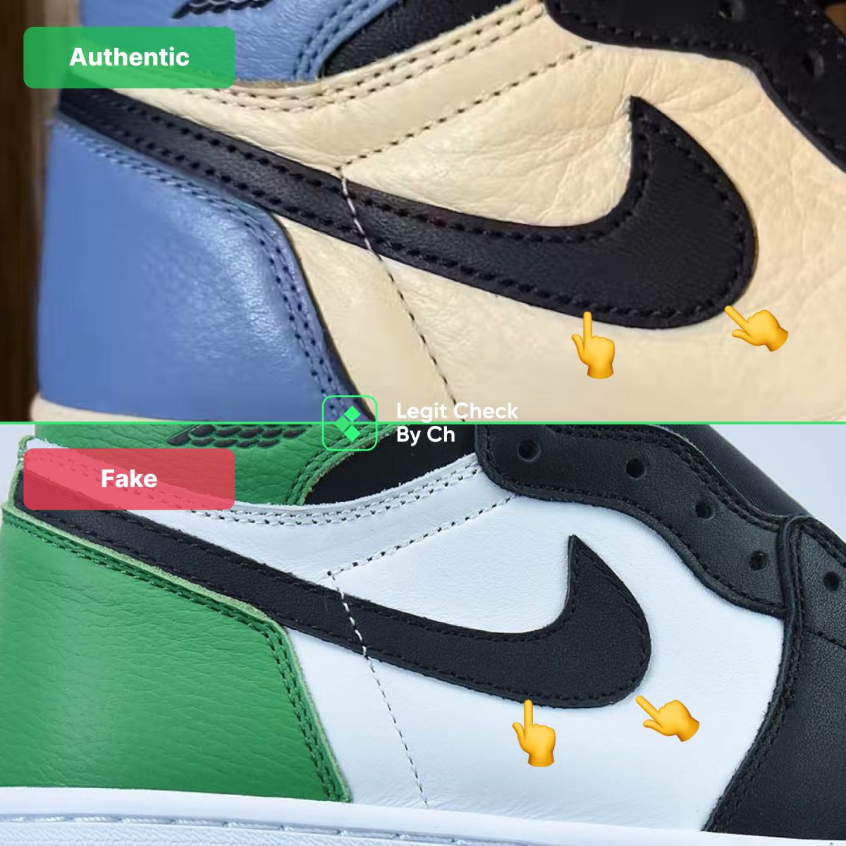 Сравнение фейковых и реальных кроссовок Jordan 1 GS — Swoosh
