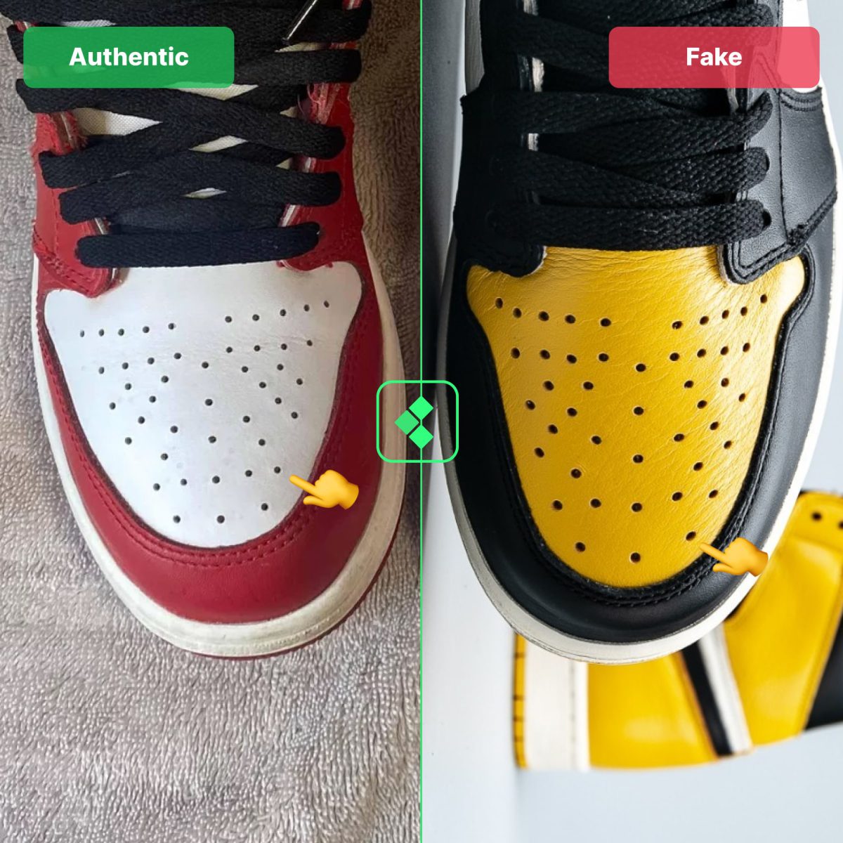 Jordan 1 GS Fake Vs Real Comparison - Perforations