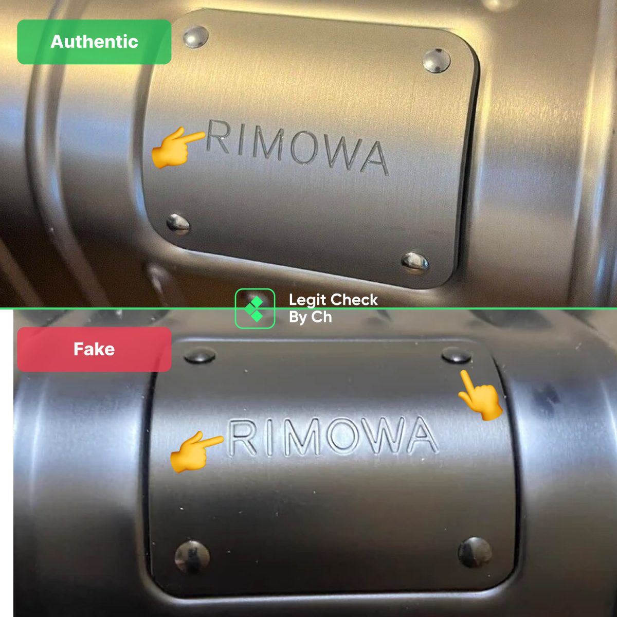 Поддельный логотип RIMOWA Cabin VS Real