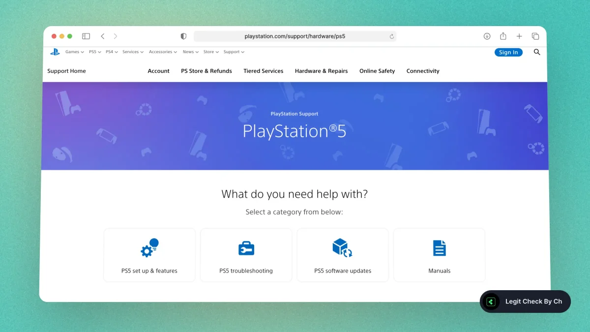 Sony PS5 Support Page