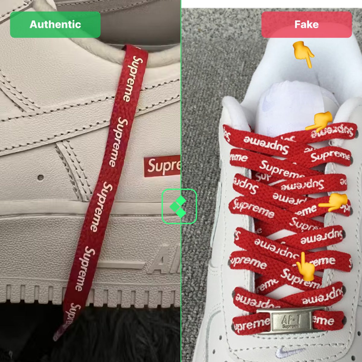 Supreme White Air Force 1 Fake Vs Real Laces