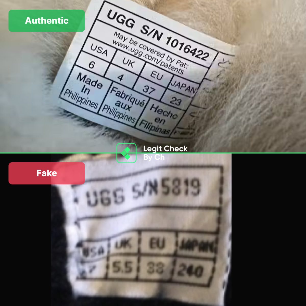 UGG Size Tag