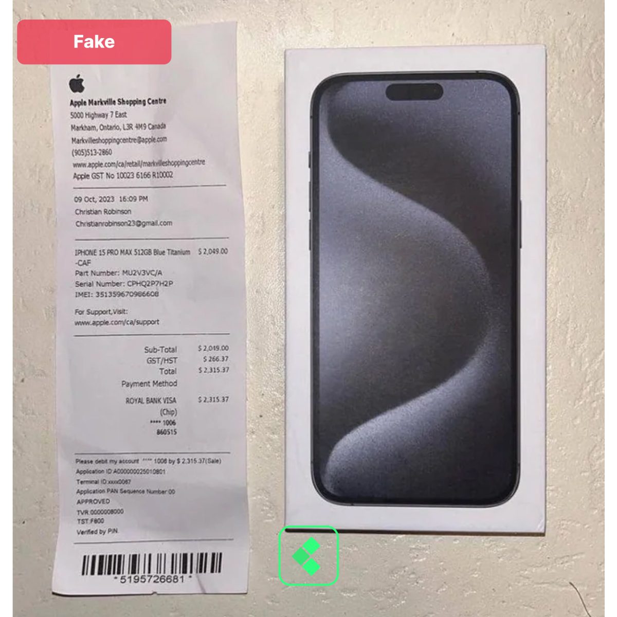 Counterfeit iPhone 15 Box And Receipt