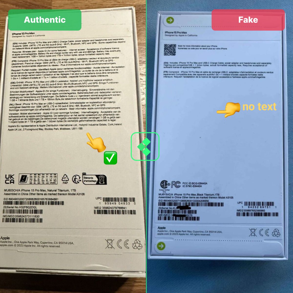 iPhone 15 Fake VS Real Comparison: Boxes