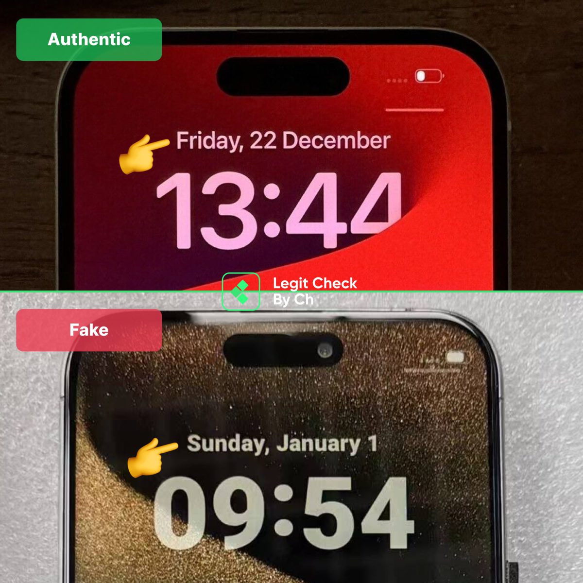 Сравнение iPhone 15 подделки и реального: дата и время