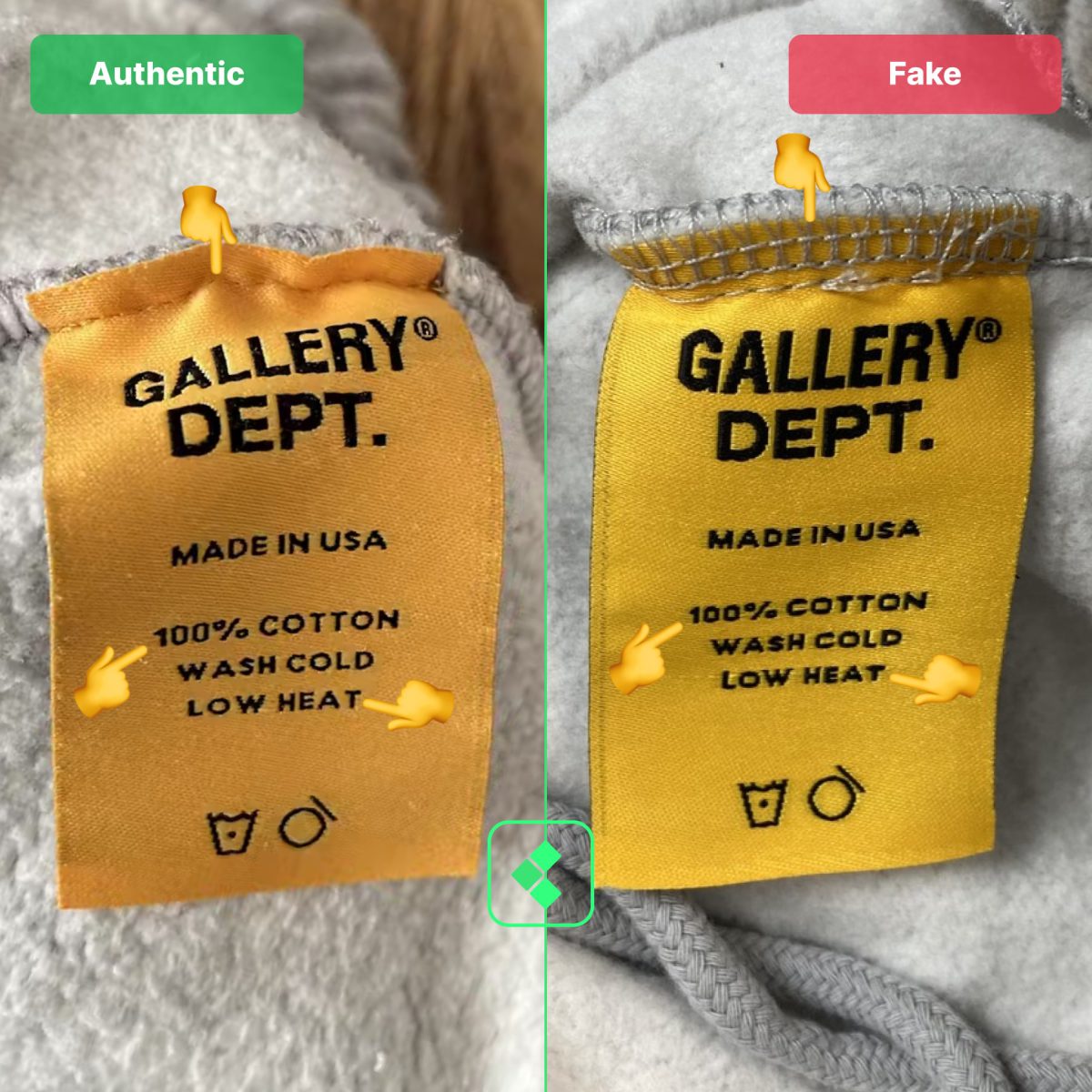 Gallery Dept Wash Tag Comparison - Real Vs Fake