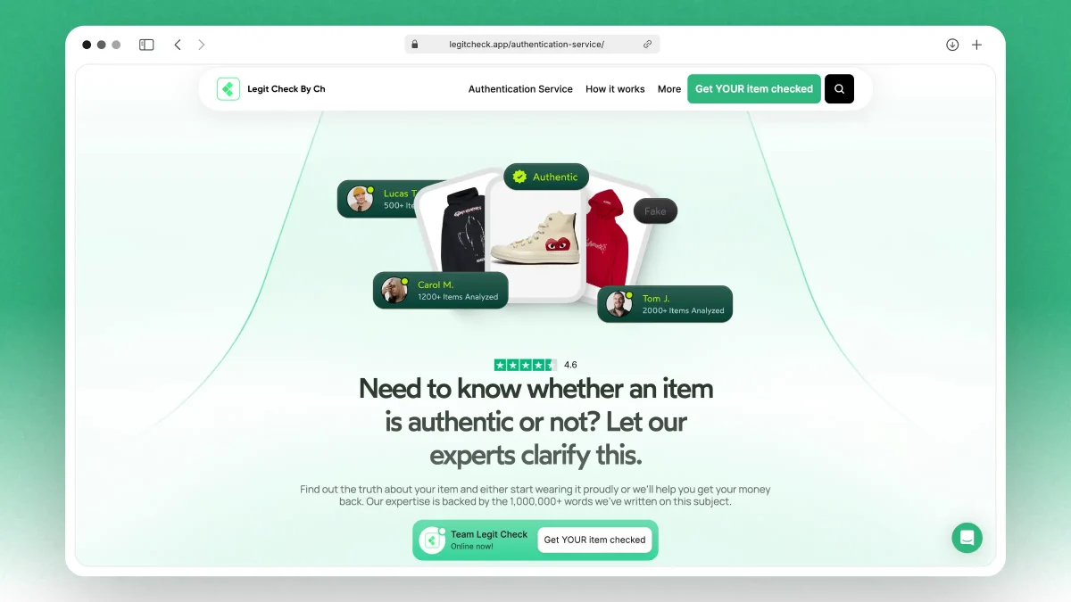 Screenshot of Legit Check App's authentication service webpage