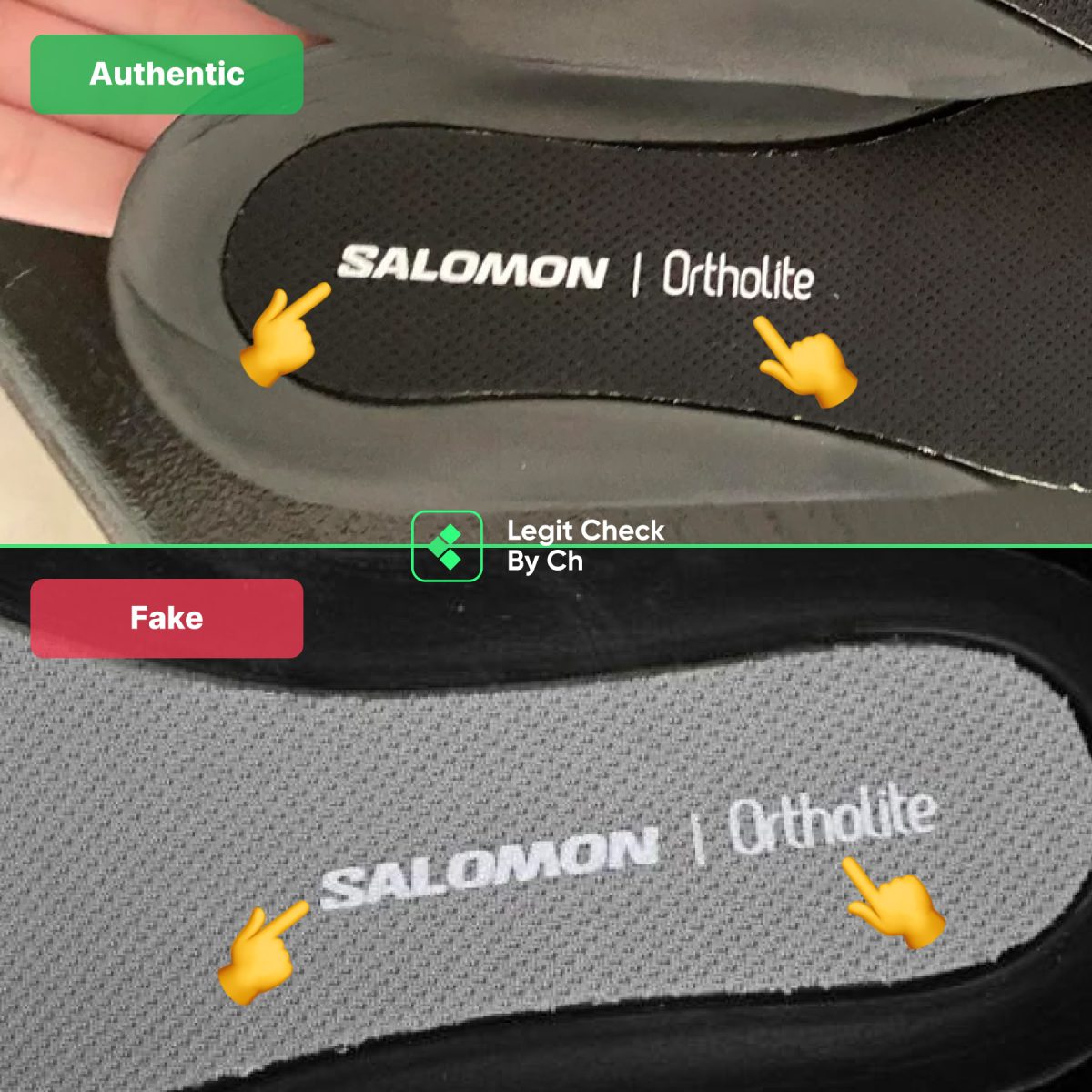 Authentic vs Fake Salomon XT-6 comparison: the insole