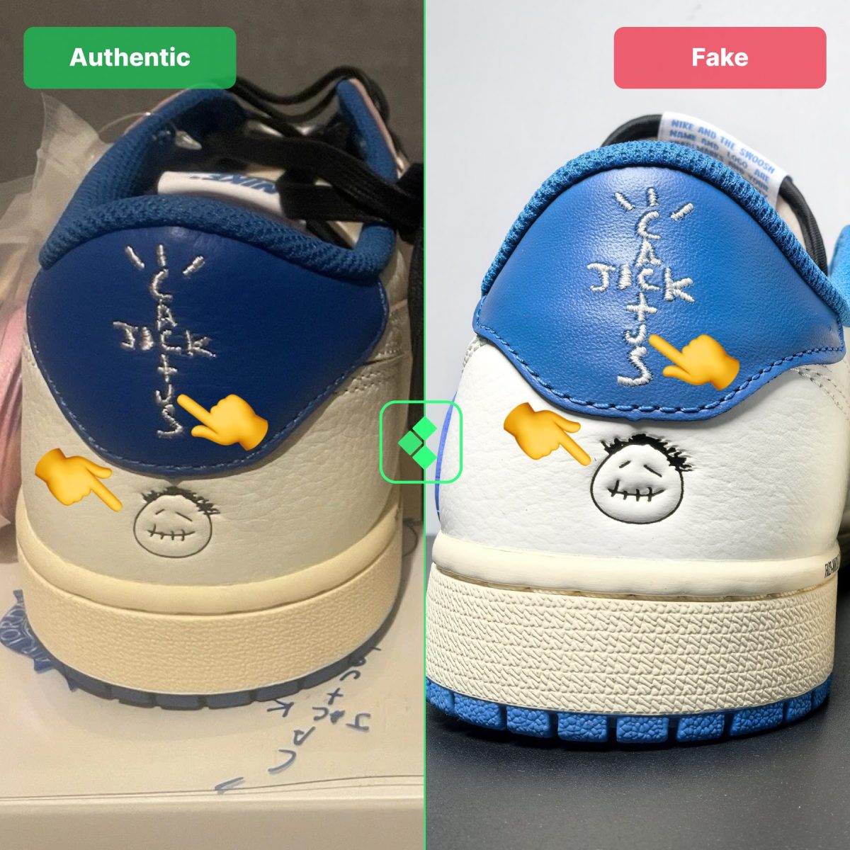 Fake VS Real Travis Scott Fragment Sail - Back Left Shoe