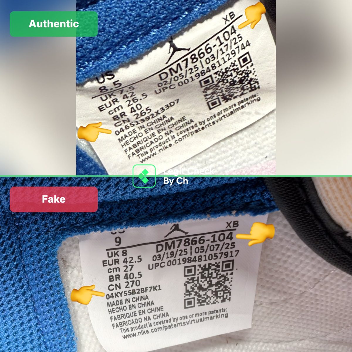 Fake VS Real Travis Scott Fragment Sail - Size Tag