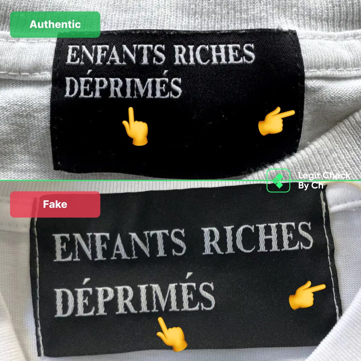 Fake vs real ERD comparison of the neck tag