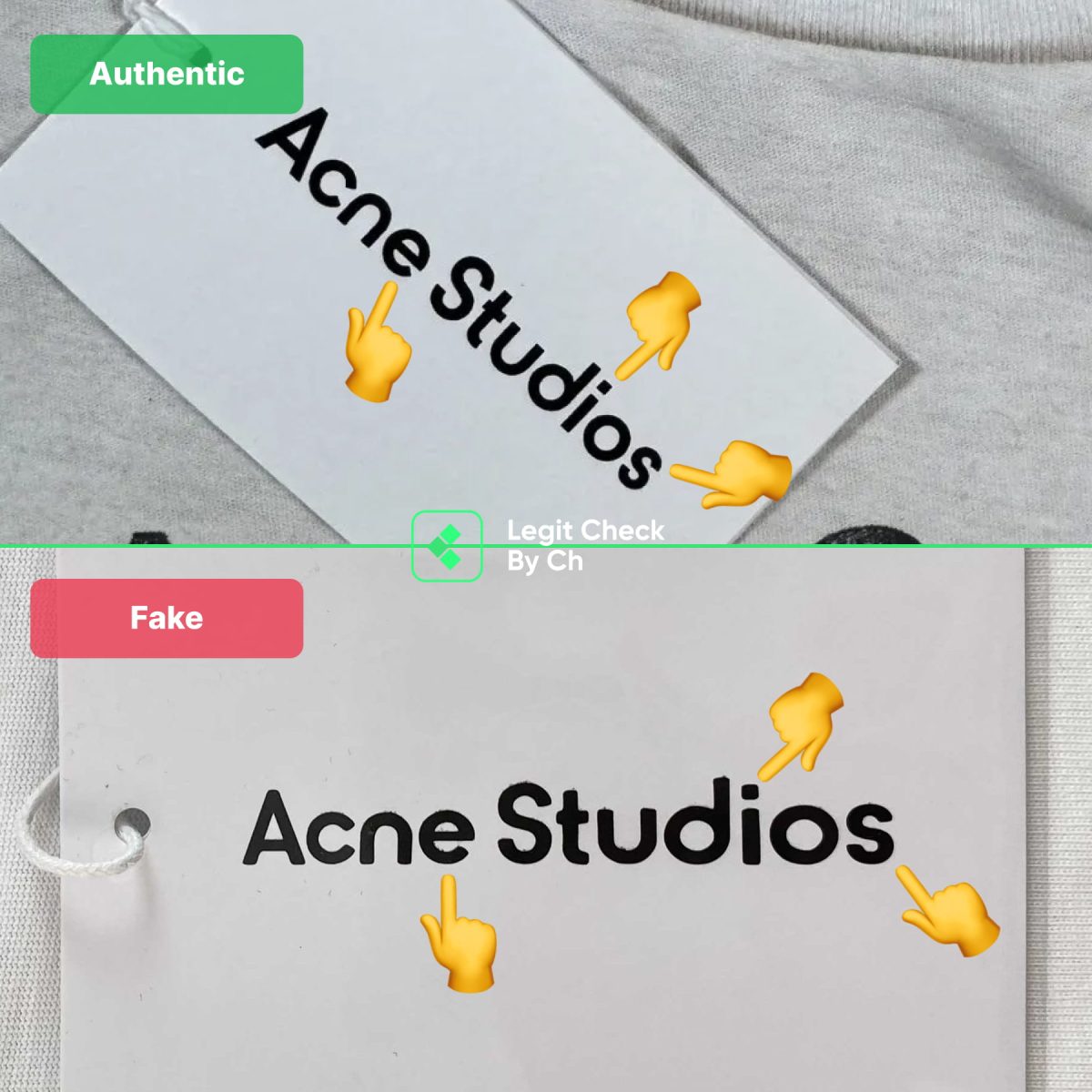 Authentic vs Fake comparison: Acne Studios hang tag