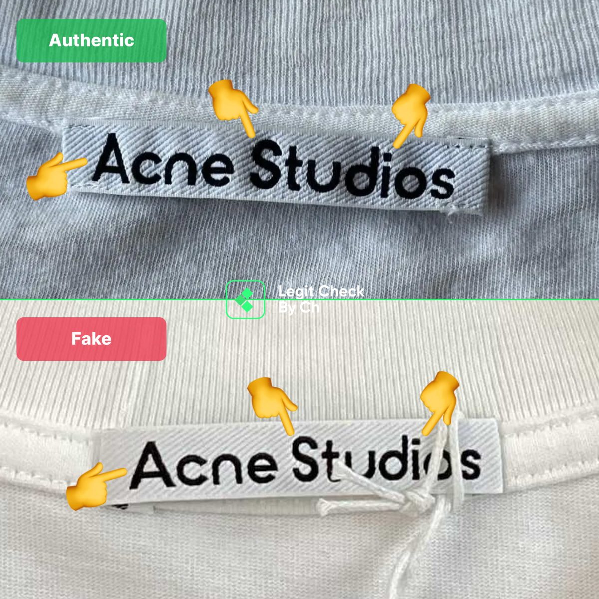 Authentic vs Fake comparison: Acne Studios neck tag