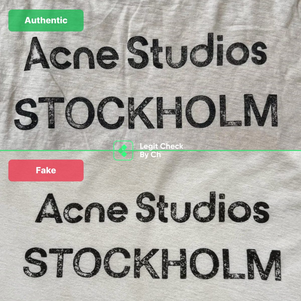 Authentic vs Fake comparison: Acne Studios STOCKHOLM 1996 print