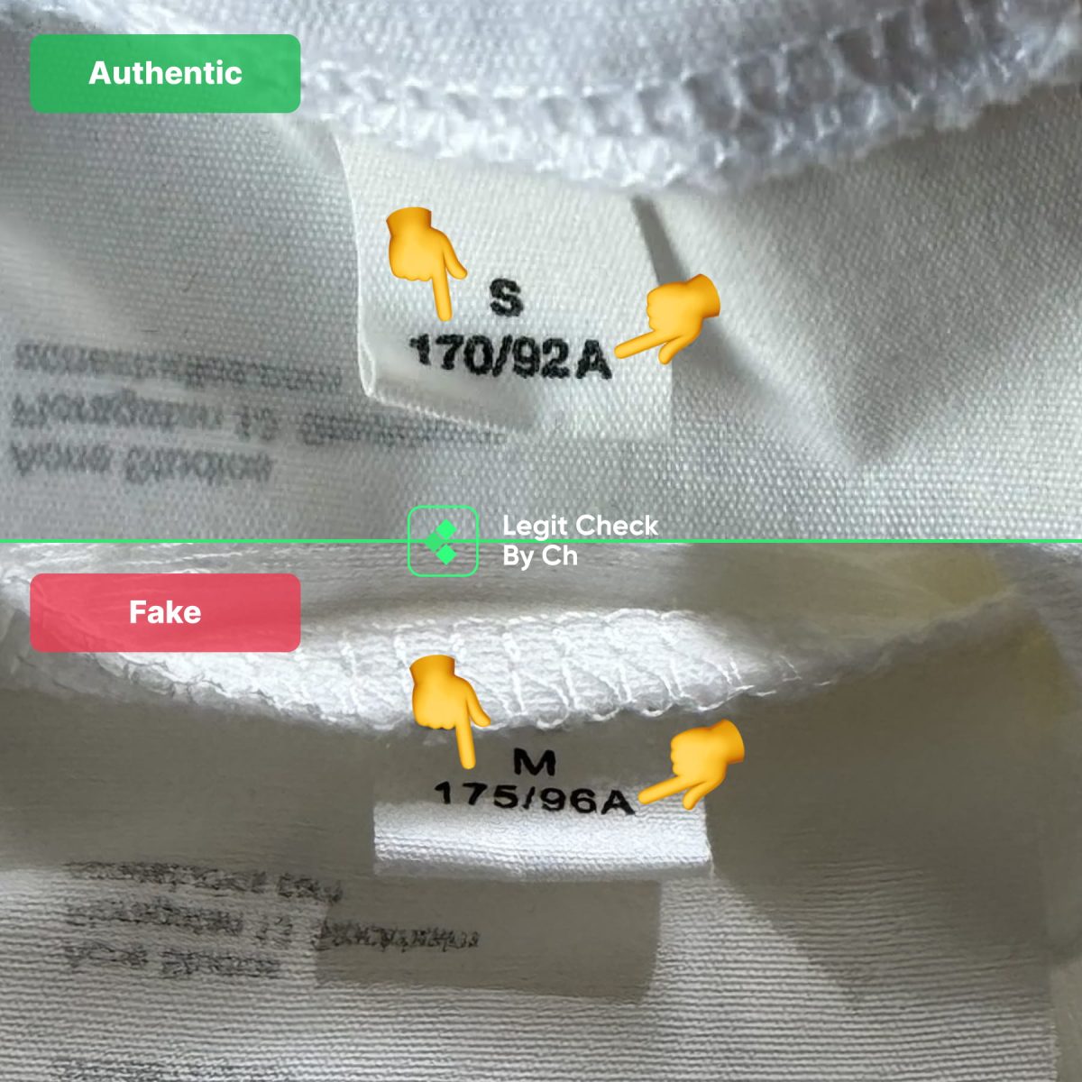 Authentic vs Fake comparison: Acne Studios size tag