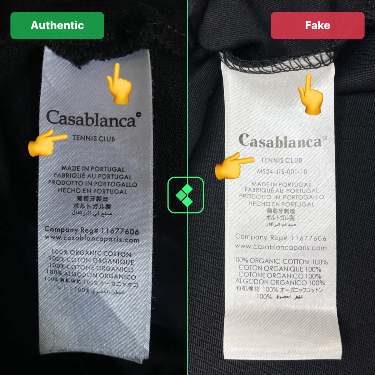 How to spot fake Casablanca t-shirt: the wash tag front